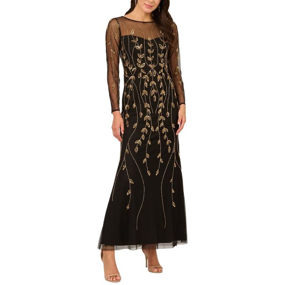 Adrianna Papell Womens Beaded Mesh Dress
